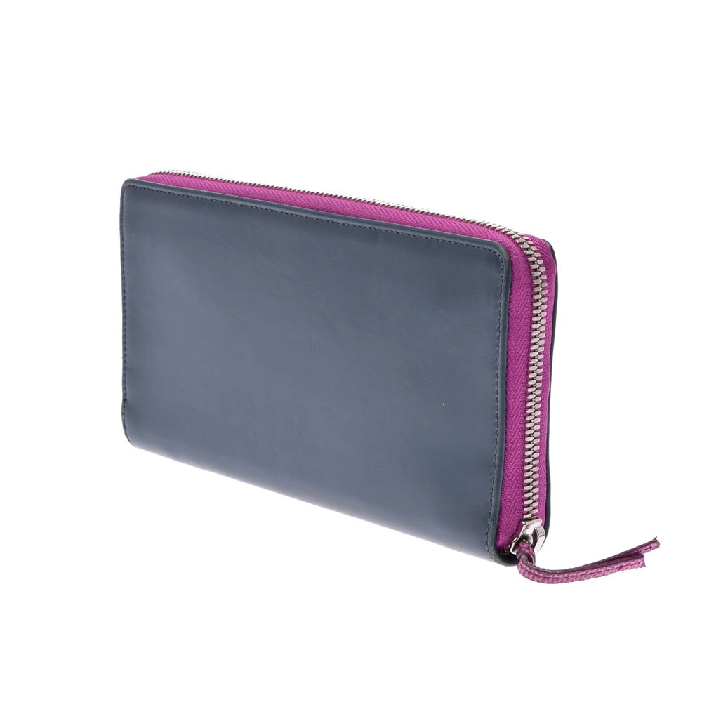 Balenciaga Long Gray Continental Purple Nude Calfskin Wallet Gray Purple